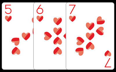 Only one of the most beautiful five, six and seven of hearts you'll see today. No big deal.