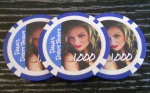 Custom casino chip for Dana's Dirty Thirty